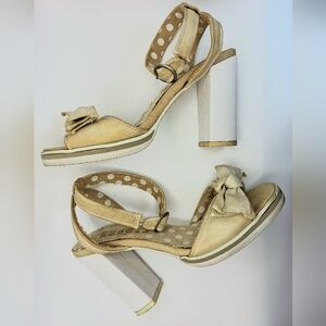 Rebels Canvas Slingback Block Heel Platform Sandals With Bow Accent